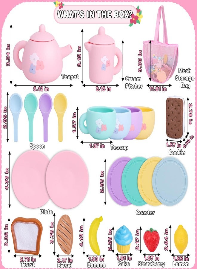 PRE-WORLD Silicone Tea Party Set for Little Girls,PRE-WORLD 27PCS Toys Toddler Tea Set with Play Food Dessert Cookies,Doughnut,Cake,Carrying Bag,Kids Kitchen Pretend Role Gifts for Girls Boys Age 3 4 5 6 - Image 3